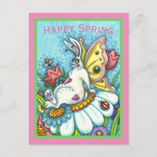 HAPPY SPRING FLUTTERBUN RABBIT, FUNNY BUNNY FAIRY POSTCARD