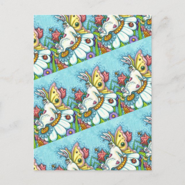 HAPPY SPRING FLUTTERBUN RABBIT, FUNNY BUNNY FAIRY POSTCARD (Front)