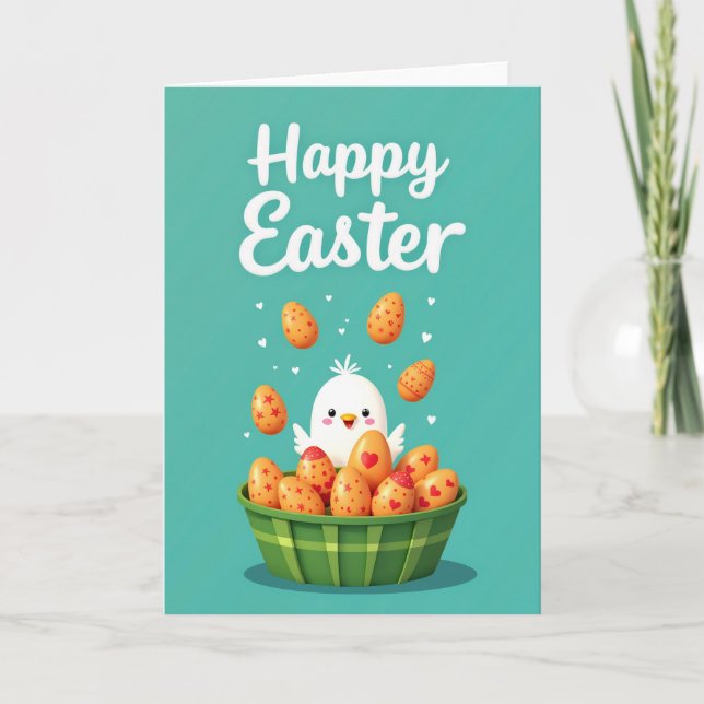 Happy Spring Fowl Basket Egg Card (Front)