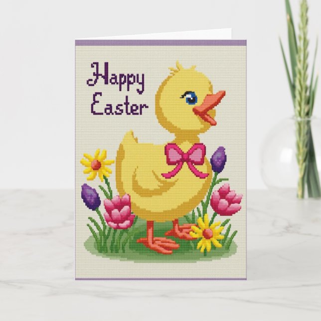 Happy Spring Fowl Cross Stitch Card (Front)