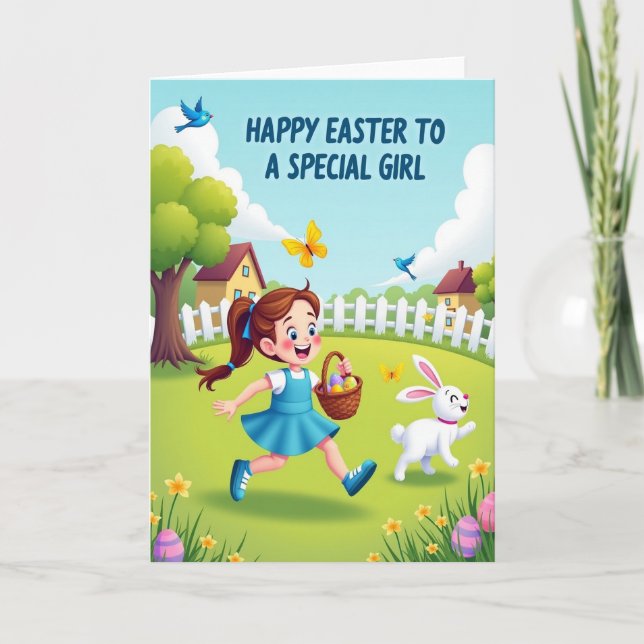Happy Spring Fun Girl Easter Card (Front)