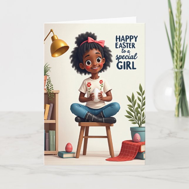 Happy Spring Girl Easter Card (Front)
