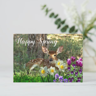 Happy Spring l Deer and Tulips Flat Card