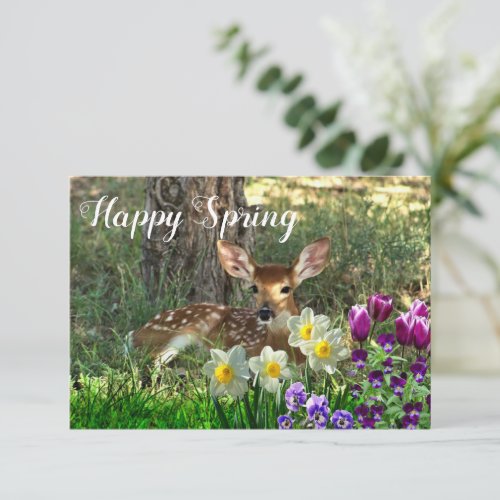 Happy Spring l Deer and Tulips Flat Card