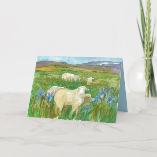 Happy Spring Lambs Sheep Iris Wildflowers  Thank You Card