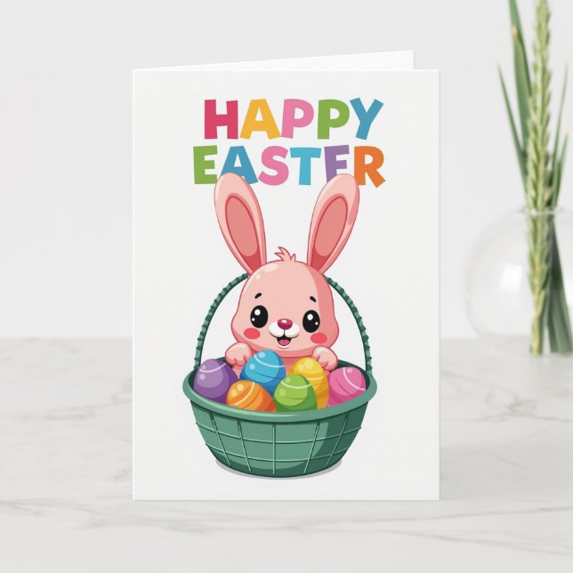 Happy Spring Rabbit Basket Card (Front)