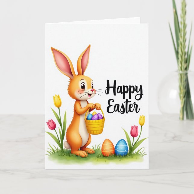 Happy Spring Rabbit Egg Basket Card (Front)