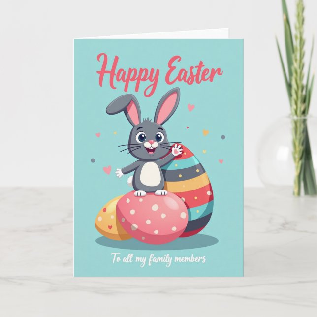 Happy Spring Rabbit Family Card (Front)