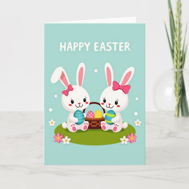 Happy Spring Rabbits Card (Front)