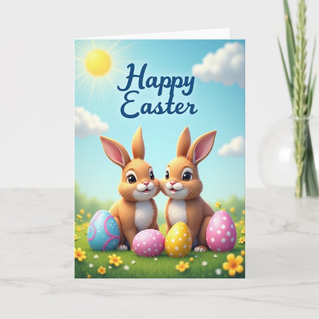 Happy Spring Rabbits Easter Card (Front)