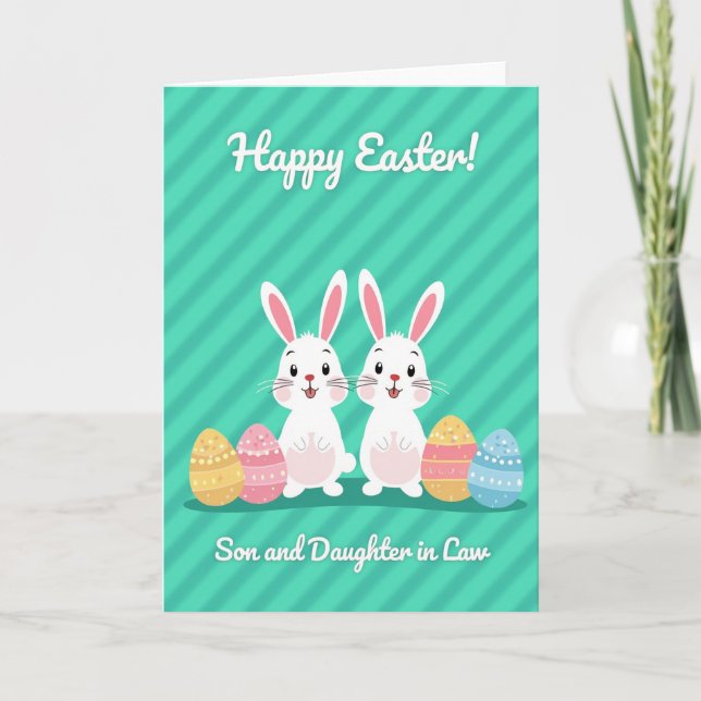 Happy Spring Rabbits Eggs Card (Front)