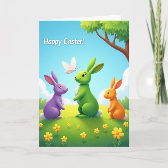 Happy Spring Rabbits Scene Card (Front)
