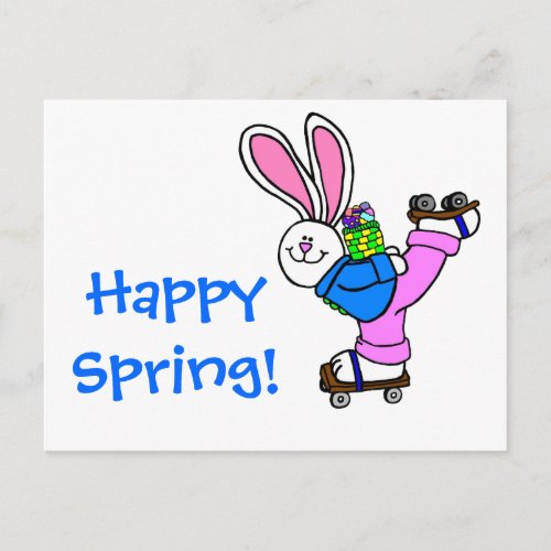 Happy Spring Roller Skating Easter Bunny Holiday Postcard