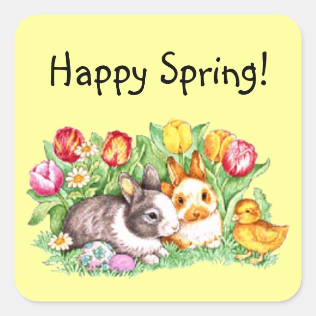 Happy Spring Stickers / Envelope Seals - Template (Front)