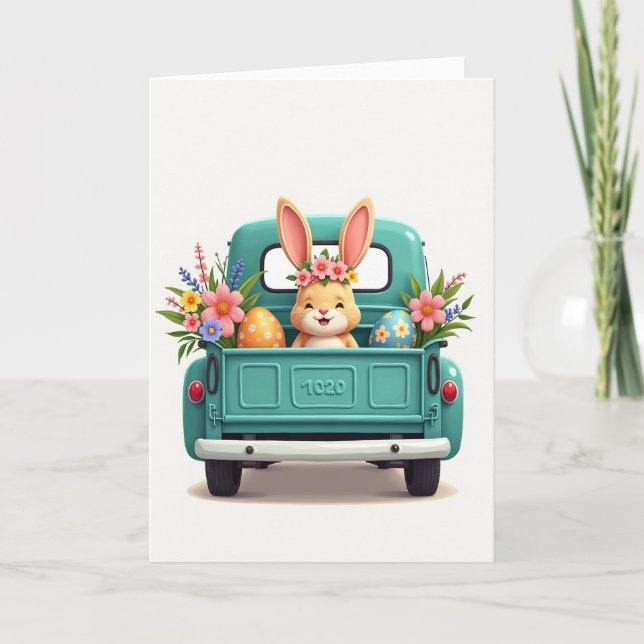 Happy Spring Truck Bunny Card (Front)
