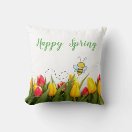 Happy Spring Tulip Flower Holiday Pillow