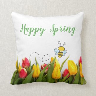 Happy Spring Tulip Flower Holiday Pillow