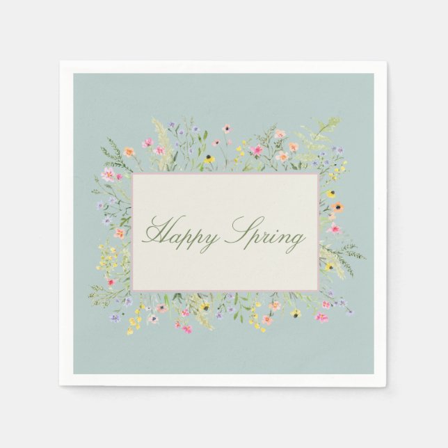 Happy Spring Watercolor Wildflower  Napkins (Front)