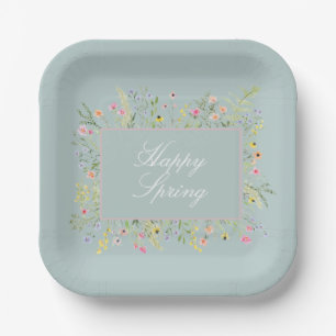 Happy Spring Watercolor Wildflower Paper Plates