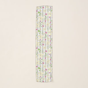 Happy spring white daisies hearts floral doodles scarf