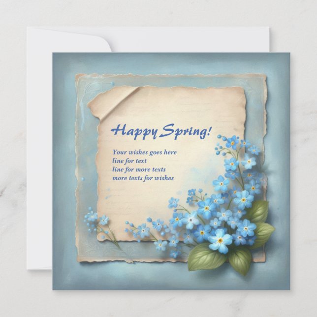 Happy spring with blue forget me not flowers holiday card (Front)