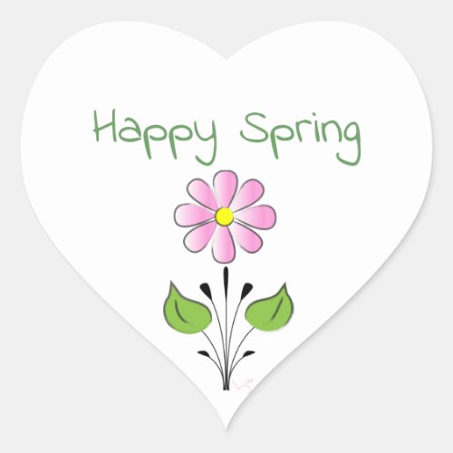 Happy Spring with Pink Flower Cute Heart Sticker