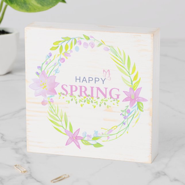Happy Spring Wooden Sign (In Situ Horizontal)