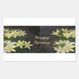 Happy Spring Yellow Lilies on Dark Background Rectangular Sticker