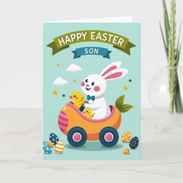 Happy Springtime Rabbit Ride Card (Front)