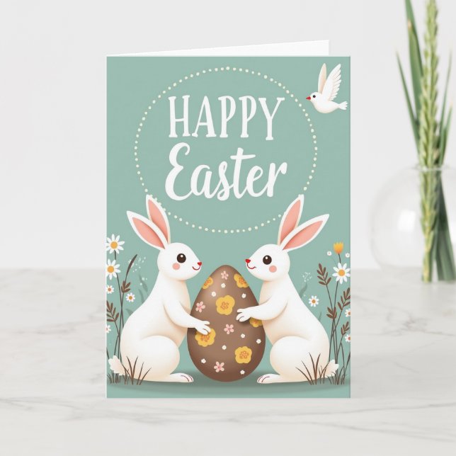 Happy Springtime Rabbits Card (Front)