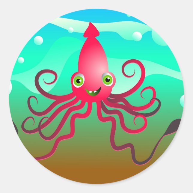 Happy Squid Classic Round Sticker (Front)