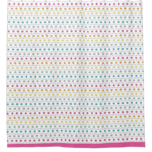 Happy Squiggle Rainbow Retro Circles Pink Shower Curtain