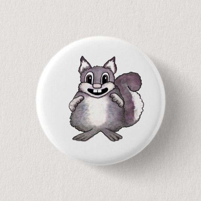 Happy Squirrel Cartoon Drawing  Button (Front)