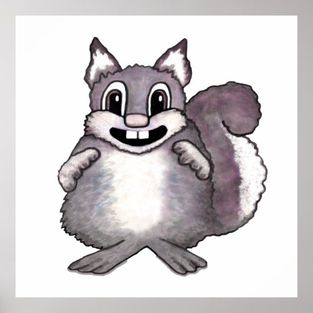 Happy Squirrel Cartoon Drawing  Poster (Front)