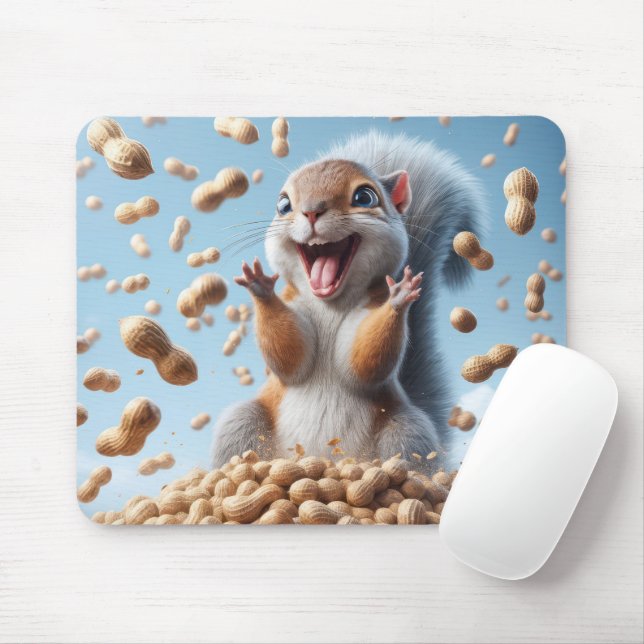 Happy Squirrel In a Pile of Peanut Mouse Pad (With Mouse)