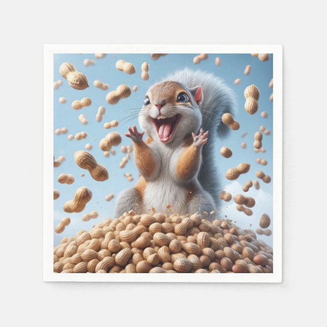 Happy Squirrel In a Pile of Peanut Napkins (Front)