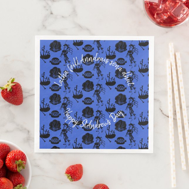 Happy St Andrew Day Haggis Bagpipe Nessie Paper Dinner Napkins (Insitu)
