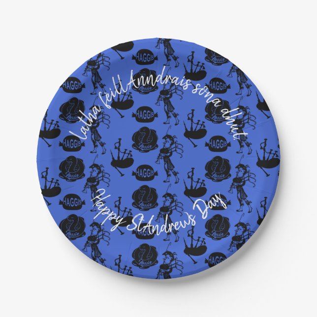 Happy St Andrew Day Haggis Bagpipe Nessie Small 7" Paper Plates (Front)