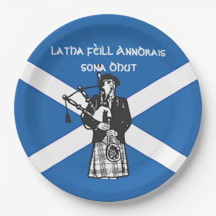 Happy St Andrews Day Flag Bagpiper Large 9" Paper Plates