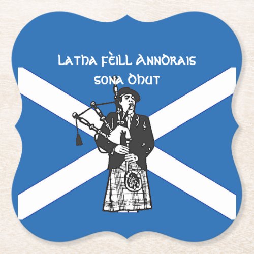 Happy St Andrews Day Flag Bagpiper Paper Coaster