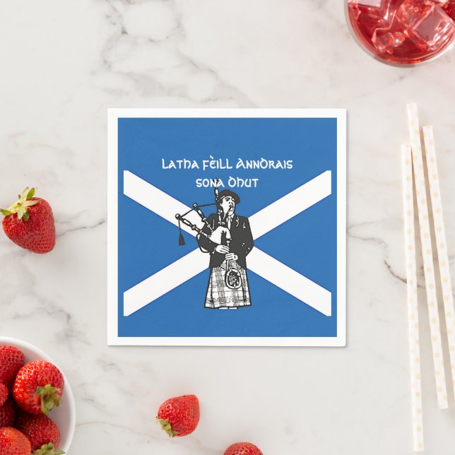Happy St Andrews Day Flag Bagpiper Small Napkins (Insitu)