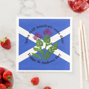 Happy St Andrews Day Flag Thistle Paper Dinner Napkins