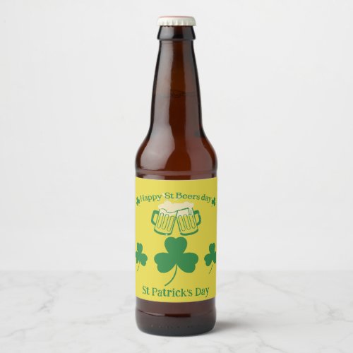 Happy St Beers St Patricks Day Funny Pun Beer Bottle Label