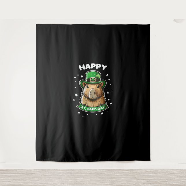 Happy St Capy-day St Patricks Day for Capybara Lov Tapestry (Front)