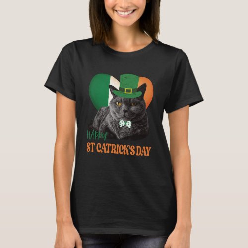 Happy St Catrick s Day St Patrick Cat Irish Flag H T_Shirt