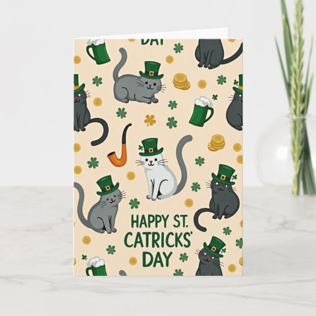 Happy St Catricks Day Cat Card (Front)