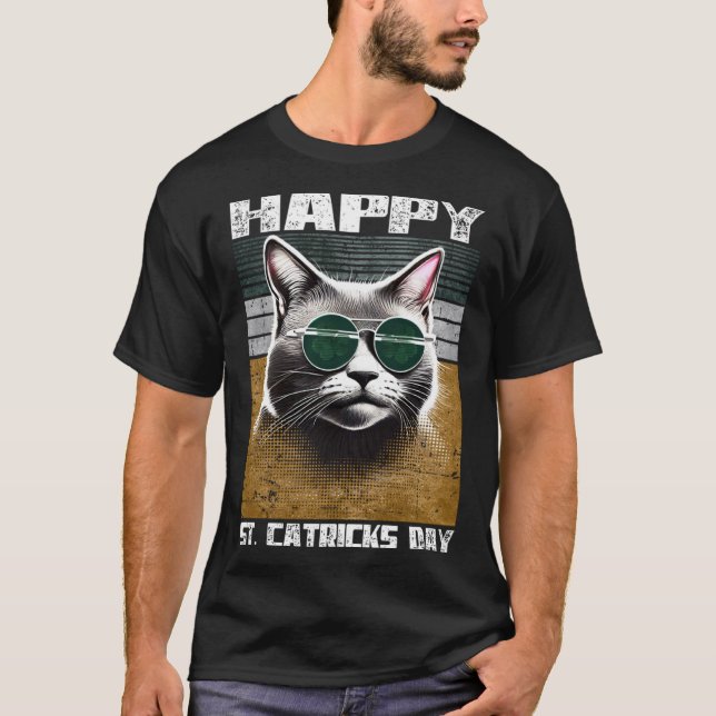 Happy St. Catricks Day Grey Cat Sunglasses Irish F T-Shirt (Front)