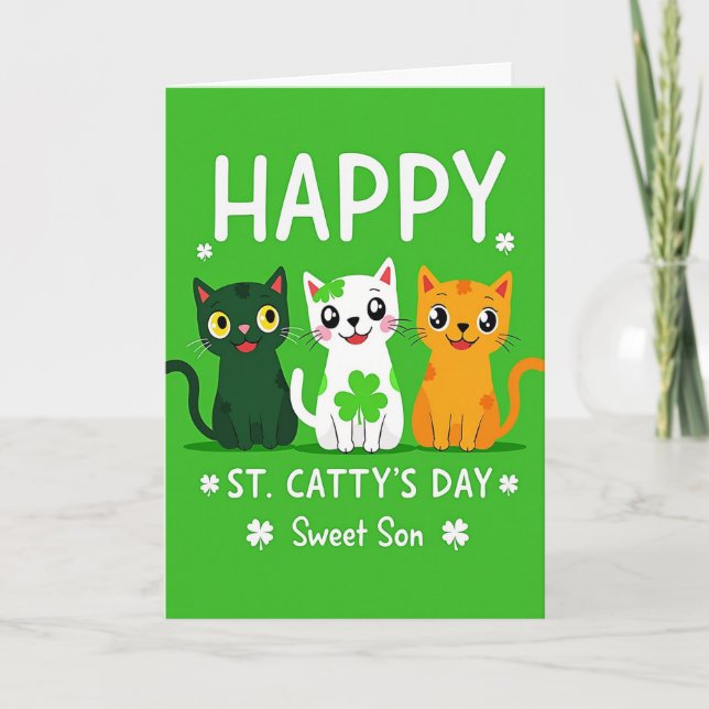 Happy St Cattys Day Cat Card (Front)