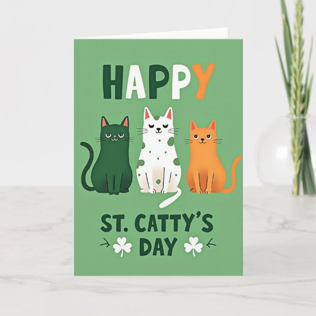 Happy St Cattys Day Cats Card (Front)