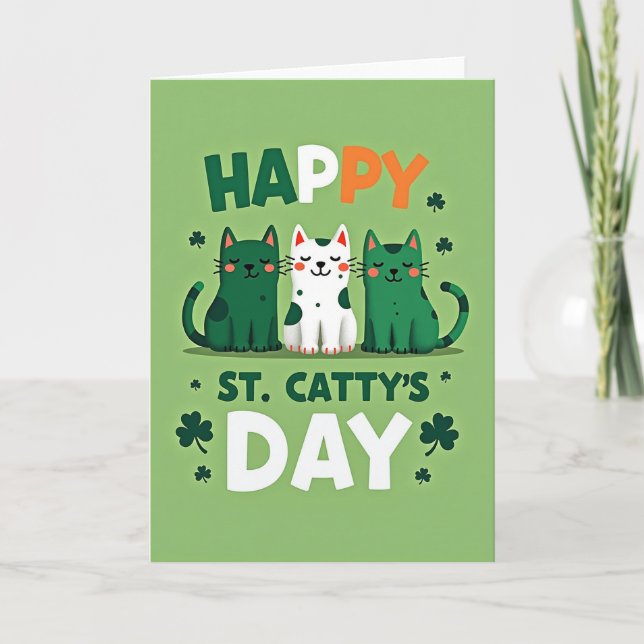 Happy St Cattys Day Fun Cats Card (Front)
